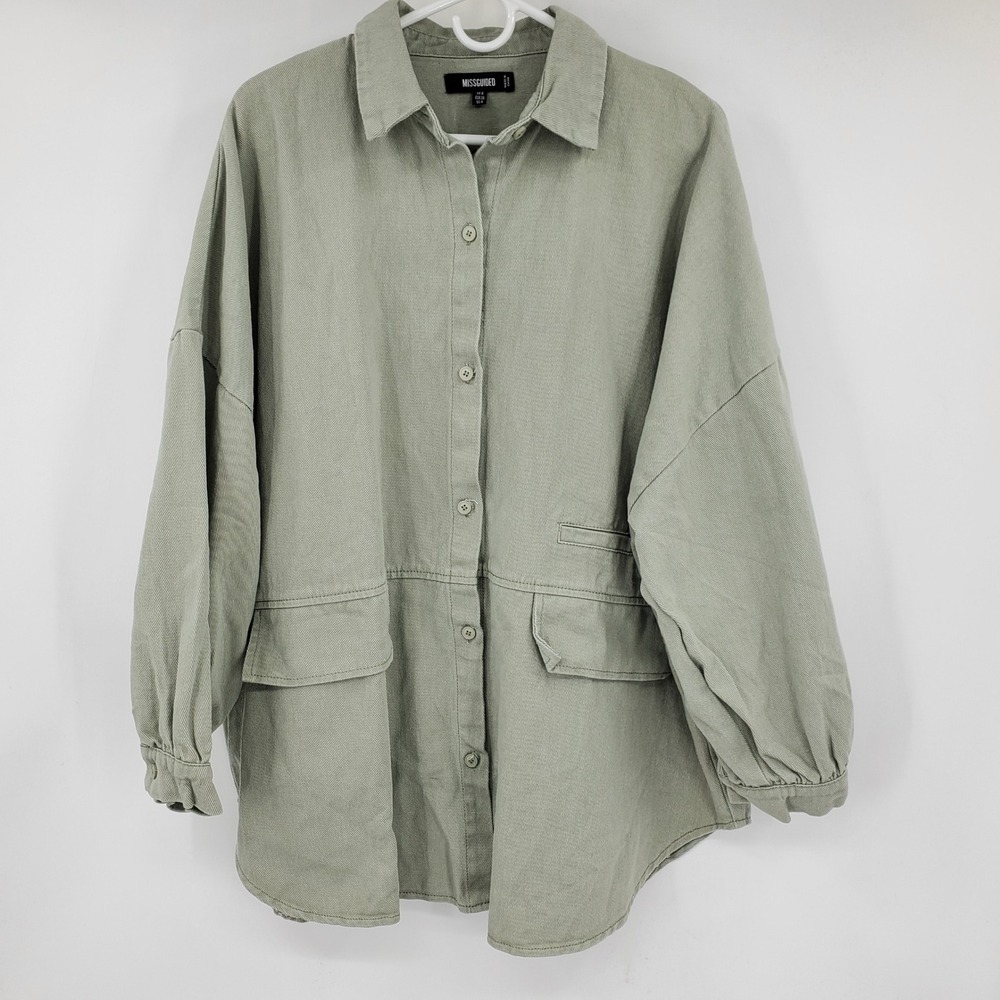 Missguided Womens Sage Green Cotton Utility Shacket Oversized Twill Jacket US 4‎